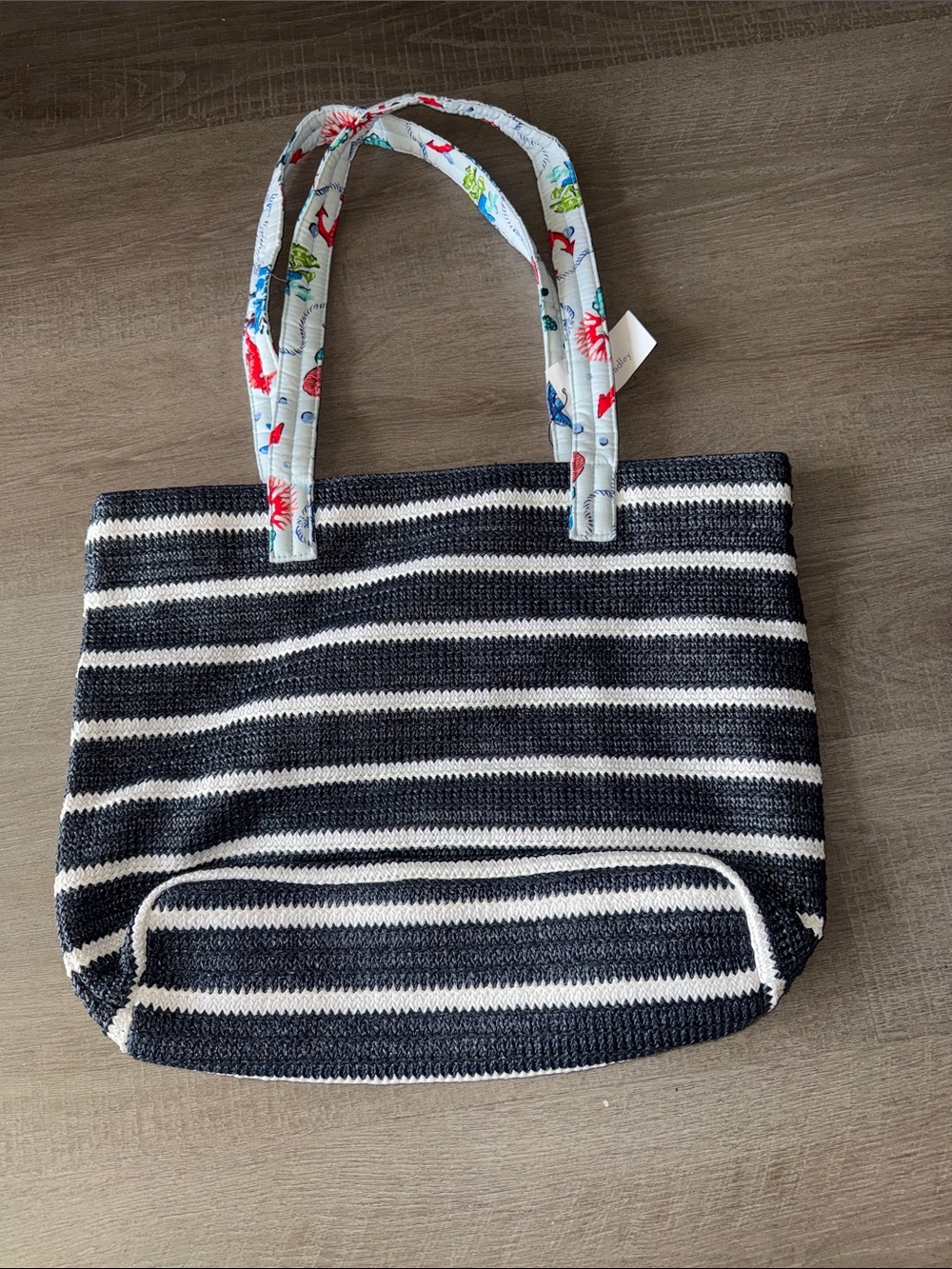 Vera Bradley Straw Beach Tote Bag Anchors Aweigh Navy Stripes NWT - Picture 7 of 13